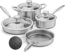 HYBRID NONSTICK STAINLESS STEEL COOKWARE SET, INDUCTION & OVEN SAFE, W/LIDS