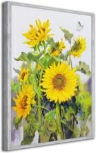 ENARTLY SUNFLOWERS CANVAS ABSTRACT ART, BUTTERFLY & FLORALS, 24"X36", WOOD GRAIN FRAME