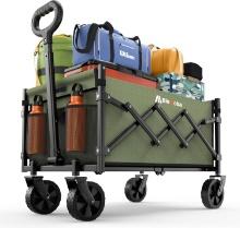 COLLAPSIBLE 220 LBS WAGON WITH WHEELS, FOLDABLE CART, FLEXIBLE HANDLE, GREEN