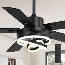 52" BLACK CHANDELIER CEILING FAN WITH LIGHTS, 6-SPEED, DIMMABLE LED, RUSTIC 5 DUAL FINISH BLADES