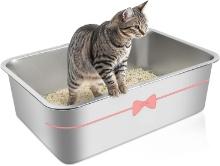 STAINLESS STEEL CAT LITTER BOX, 23.6" X 15.7" X 7.9", SPLASH-PROOF, NON-STICK, ODORLESS