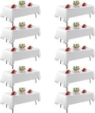 10 PACK WHITE TABLE CLOTH, 60 X 102 INCH, STAIN & WRINKLE RESISTANT, WASHABLE POLYESTER