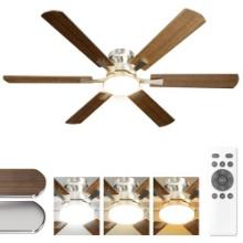 52 INCH MODERN CEILING FAN WITH LIGHT & REMOTE, FLUSH MOUNT, SILVER-TONE WHITE, 6 BLADE, 6 SPEEDS