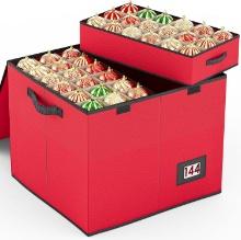 144 COUNT - 3" CHRISTMAS ORNAMENT STORAGE BOX, 8 TRAYS, HOLIDAY ORGANIZER CONTAINERS
