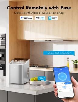 Govee Smart Ice Maker, Self-Cleaning, WiFi Alexa, 9 Cubes/6min, 26lbs/24H, Stainless Silver-Tone