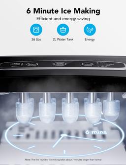 Govee Smart Ice Maker, Self-Cleaning, WiFi Alexa, 9 Cubes/6min, 26lbs/24H, Stainless Silver-Tone
