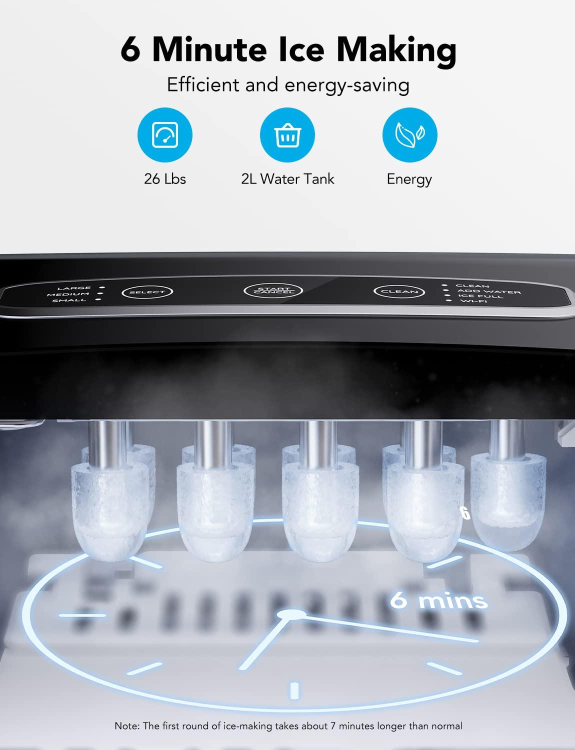 Govee Smart Ice Maker, Self-Cleaning, WiFi Alexa, 9 Cubes/6min, 26lbs/24H, Stainless Silver-Tone