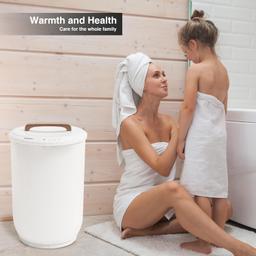 SAMEAT Towel Warmer - Large Bucket, Auto Shut Off, Fits Two 40"X70" Towels, Wood Handle