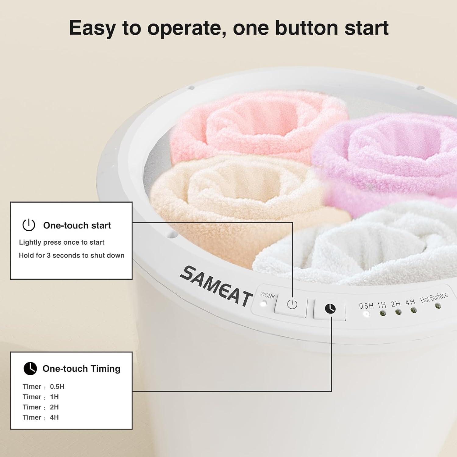 SAMEAT Towel Warmer - Large Bucket, Auto Shut Off, Fits Two 40"X70" Towels, Wood Handle