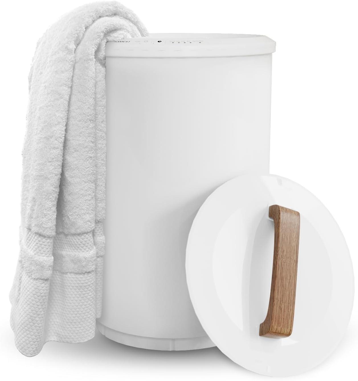 SAMEAT Towel Warmer - Large Bucket, Auto Shut Off, Fits Two 40"X70" Towels, Wood Handle