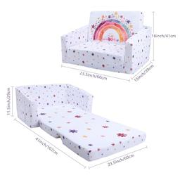 Kids Convertible Sofa to Lounger, Foldable 2-in-1, Comfy for Bedroom, Playroom, Rainbow