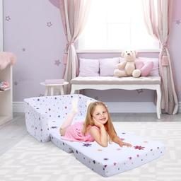Kids Convertible Sofa to Lounger, Foldable 2-in-1, Comfy for Bedroom, Playroom, Rainbow