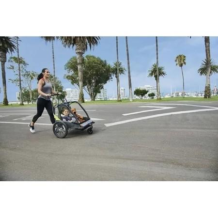 Allen Sports Deluxe 2-Child Bicycle Trailer & Stroller, Max Capacity 100 lbs, Model AS2, Green