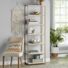 Mainstays 6-Shelf Gold-Tone Metal Frame Bookcase, White