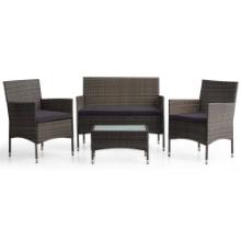 Iris Gray 4-Piece Rattan Outdoor Conversation Seating Set & Patio Table w/Charcoal Cushions