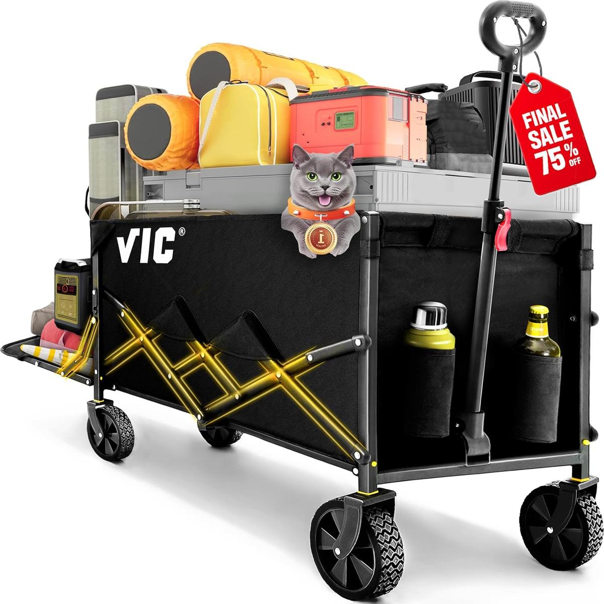 VIC COLLAPSIBLE FOLDING WAGON EXTRA LONG EXTENDER CART, HEAVY DUTY UTILITY WITH SIDE POCKET