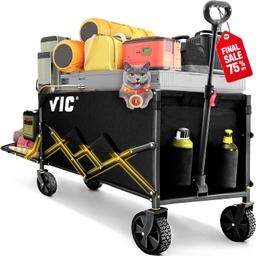 VIC COLLAPSIBLE FOLDING WAGON EXTRA LONG EXTENDER CART, HEAVY DUTY UTILITY WITH SIDE POCKET
