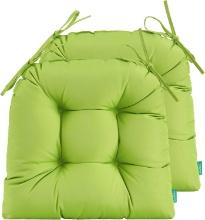 19"X19" LIME GREEN OUTDOOR CHAIR CUSHION SET OF 2 WITH TIES FOR PATIO FURNITURE