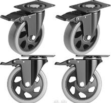 4 INCH CASTER WHEELS, 2200LBS, DUAL LOCK, SWIVEL, NO NOISE, SET OF 4