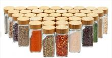 SPICE JAR SET WITH BAMBOO LIDS, 36PCS SEASONING CONTAINERS, GLASS