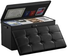 DocSafe 30" Fireproof PVC Leather Ottoman Bench with Lock & Handles, Black