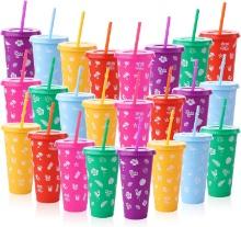 24PC 24 oz Tumbler Cups with Straw & Lid, for Beach/Tiki/Aloha/Luau Tropical Party