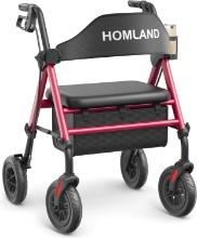 Foldable Rollator Walker, Aluminum Frame, 8" Wheels, Adjustable, Lightweight