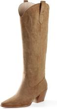 iiimmu Cowgirl Boots Women Knee High, Pointed Toe, Block Heel, Size 8.5