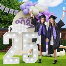 Graduation 2025: 4 Ft White Marquee Number 25 - Light Up Foam Board Graduation Décor