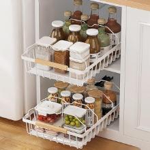 Pull-Out Cabinet Organizer, 2-Pack, Carbon Steel Sliding Drawer, 15.5”L, No-Drill, White