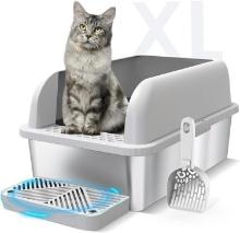 XL Stainless Steel Cat Litter Box with Lid: High Wall, Non-Sticky, Anti-Leak, Easy Clean