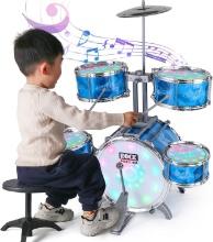 Kids Drum Set, 5-Piece, Lights, Alloy, Musical Toy, Gift for Age 1-5