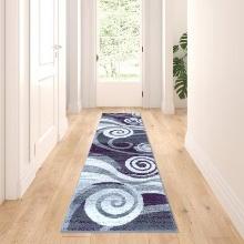 Masada Rugs Stephanie 2'x7' Runner, Modern Design 1103, Purple/Gray/White/Black