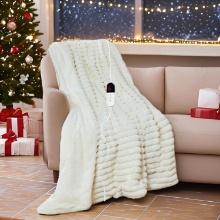 Heated Blanket, 90x100, 6 Heat Levels, Auto-Off, Overheat Protection, Faux Rabbit Fur, Cream