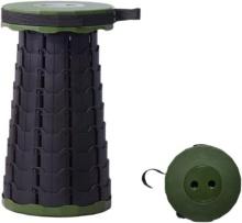 Outdoor Telescopic Folding Stool Portable Adjustable Retractable Seat - Green on Black