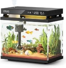 URUQ Fish Tank: 2Gal Smart UHD Glass, Silent Pump, 7 Colors, Display, Fragrance & Humidifier