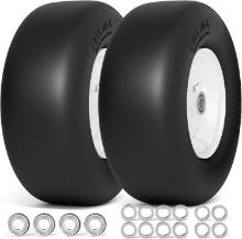 3x5.00-6 Flat Free Lawn Mower Tire, 3/4" & 5/8" Bearing, 3.25"-5.9" Hub, 2Pack, White