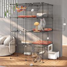 Oneluck Cat Cage, 4-Tier DIY Metal Kennel Indoor Crate, Large, Exercise for 1-2 Cats