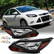 Headlights Assembly For 2012-2014 Ford Focus, Halogen, Black Housing, 1 Pair