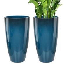 21" Tall Indoor Outdoor Planter Set of 2, w/Drainage, Large Porch Pot (Blue)