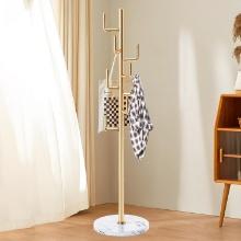 Modern Metal Coat Rack Stand, Heavy Duty, w/ 8 Hooks, Marble Base, Golden-Tone Cactus (Entryway)