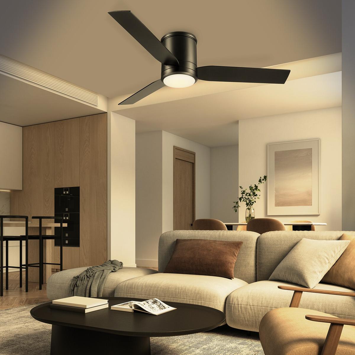 GLOBE ELECTRIC CALEDON 52" SMART CEILING FAN WITH LIGHT & REMOTE, BLACK, MATTE BLACK BLADES