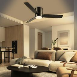 GLOBE ELECTRIC CALEDON 52" SMART CEILING FAN WITH LIGHT & REMOTE, BLACK, MATTE BLACK BLADES