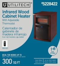 UTILITECH 1500W INFRARED CABINET INDOOR ELECTRIC SPACE HEATER W/THERMOSTAT, REMOTE