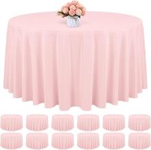 12 PACK 120 INCH PINK ROUND POLYESTER TABLECLOTHS - WASHABLE, FOR WEDDINGS, BANQUETS, DINING