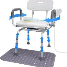 LUNYEE 360 SWIVEL SHOWER CHAIR, 400LBS, NON-SLIP, WITH BATH RUG & BACK SCRUBBER