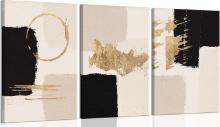 3PCS FRAMED BLACK GOLD-TONE ABSTRACT WALL ART BOHEMIAN MINIMALIST GEOMETRIC CANVAS POSTER PRINT