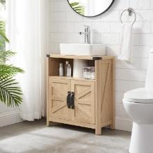 BATHROOM FLOOR CABINET, ADJUSTABLE SHELF, BARN DOORS, FARMHOUSE STYLE (NATURAL OAK)