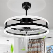 LOW PROFILE CEILING FAN WITH LIGHTS, 19.7" FANDELIER, REMOTE & APP, FLUSH MOUNT, 6 SPEEDS, BLACK