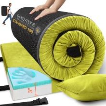 MEMORY FOAM CAMPING MATTRESS, 3" THICK, WATERPROOF, PORTABLE, WITH PILLOW & TRAVEL BAG